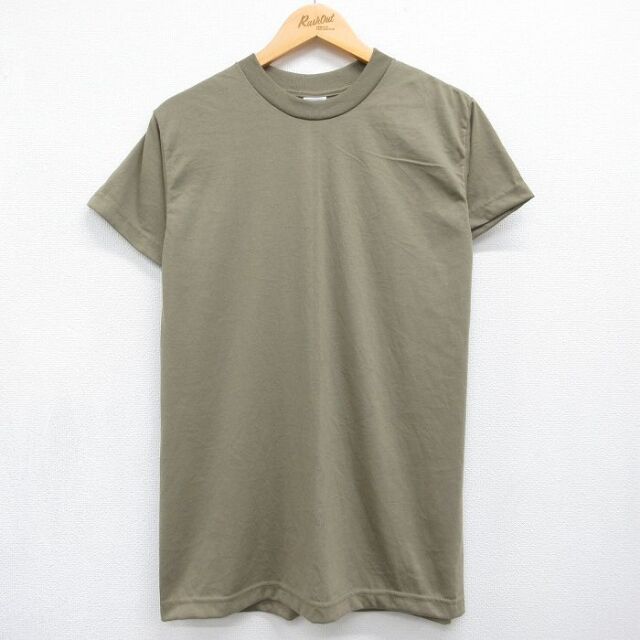 M★古着 半袖 Tシャツ メンズ ミリタリー 無地 クルーネック USA製 カーキ 26jun30