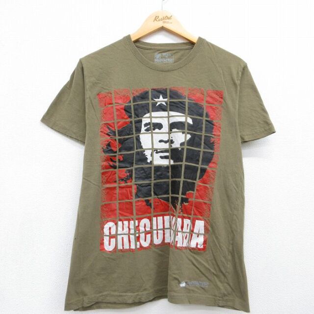 M★古着 半袖 Tシャツ メンズ チェゲバラ コットン クルーネック カーキ 26jun30