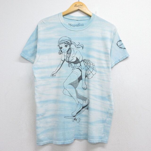ライトブルータイダイ 半袖Tシャツ アニメ スケートボード メンズL相当 | 古着
