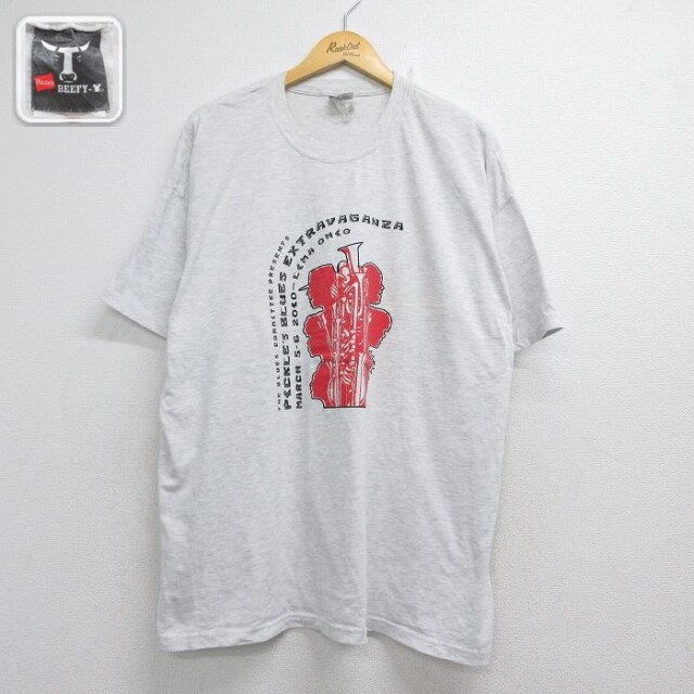 ヘインズ 半袖Tシャツ PICKLES BLUES グレー メンズXL相当 | 古着