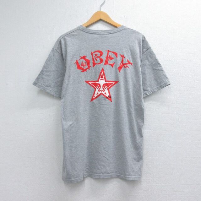 オベイ 半袖Tシャツ ビッグロゴ グレー メンズL相当 | 古着