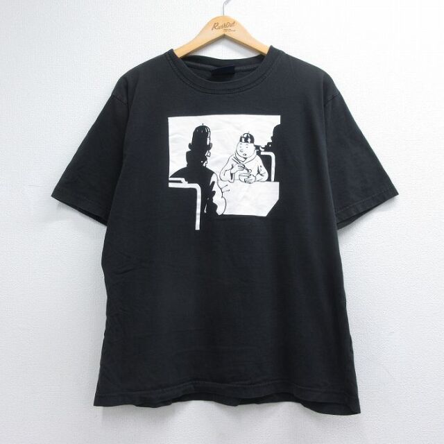 タンタンの冒険 半袖Tシャツ ブラック メンズXL相当 | 古着