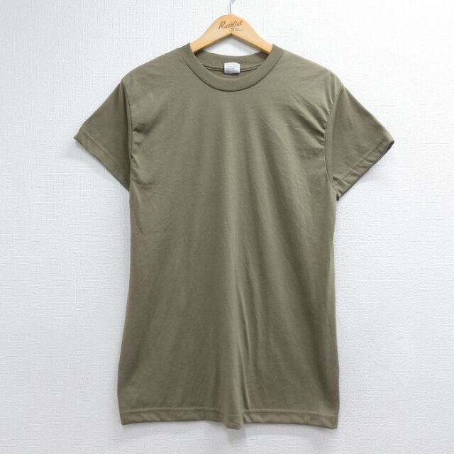 M★古着 半袖 Tシャツ メンズ ミリタリー 無地 クルーネック USA製 カーキ 26jul02