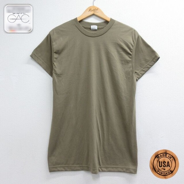 半袖 Tシャツ ミリタリー 無地 クルーネック USA製 カーキ メンズM相当 | 古着