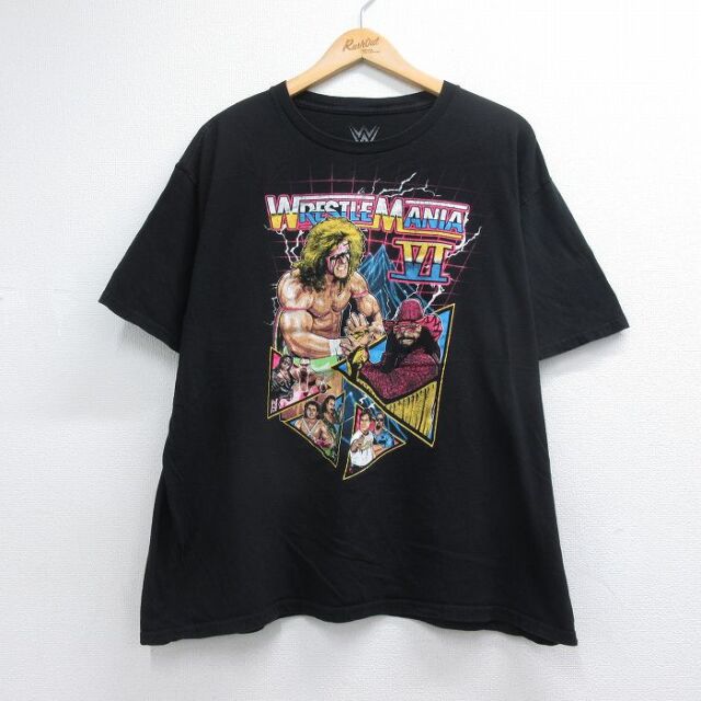 ワールドプロレスリング 半袖Tシャツ アルティメットウォリアー マッチョマンランディサベージプリント ブラック メンズXL相当 | 古着