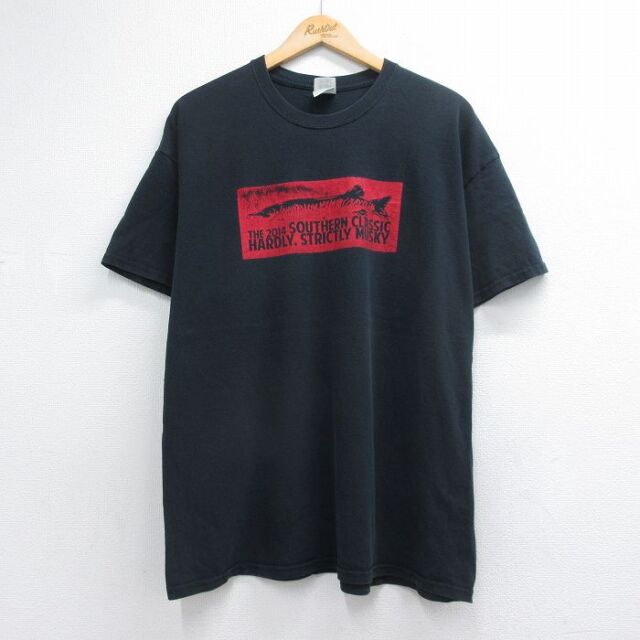 半袖Tシャツ 魚企業ロゴ ブラック メンズXL相当 | 古着