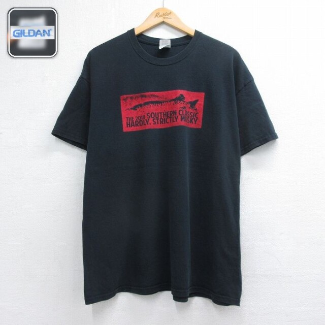 半袖Tシャツ 魚企業ロゴ ブラック メンズXL相当 | 古着