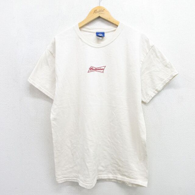 バドワイザー 半袖Tシャツ 刺繍 ベージュ メンズL相当 | 古着