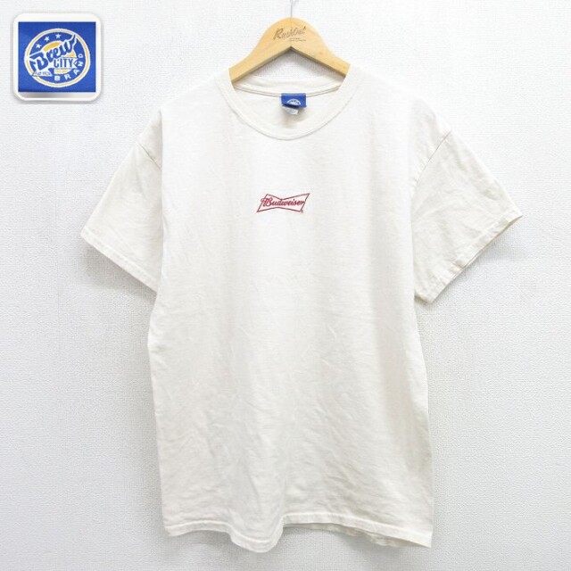 バドワイザー 半袖Tシャツ 刺繍 ベージュ メンズL相当 | 古着