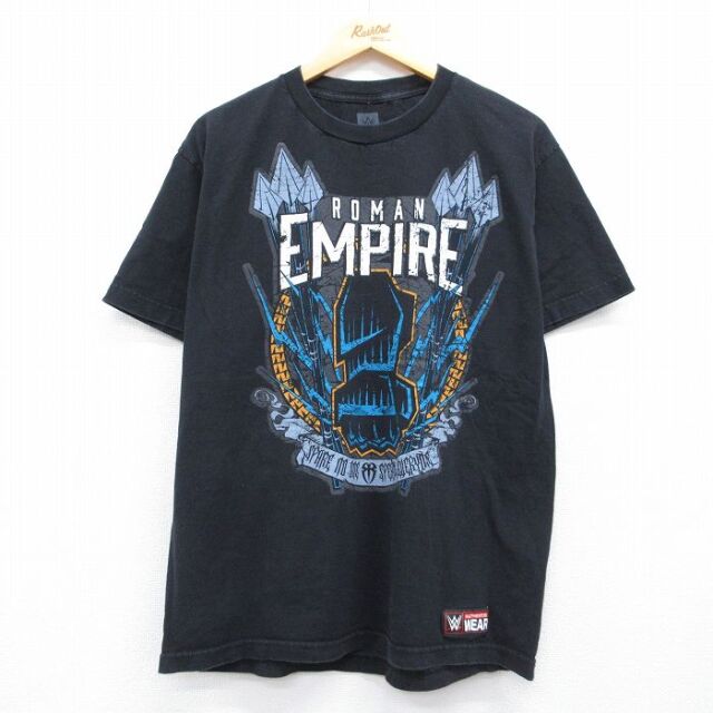 ワールドプロレスリング 半袖Tシャツ ローマンレイズプリント ブラック メンズL相当 | 古着
