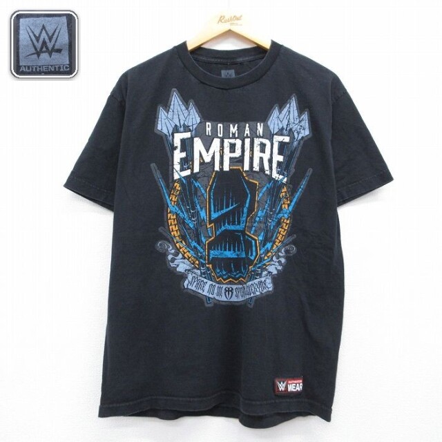 ワールドプロレスリング 半袖Tシャツ ローマンレイズプリント ブラック メンズL相当 | 古着