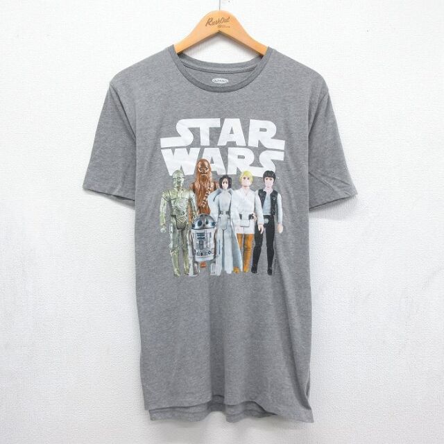 L★古着 オールドネイビー OLD NAVY 半袖 Tシャツ メンズ スターウォーズ クルーネック グレー 霜降り 26jul10