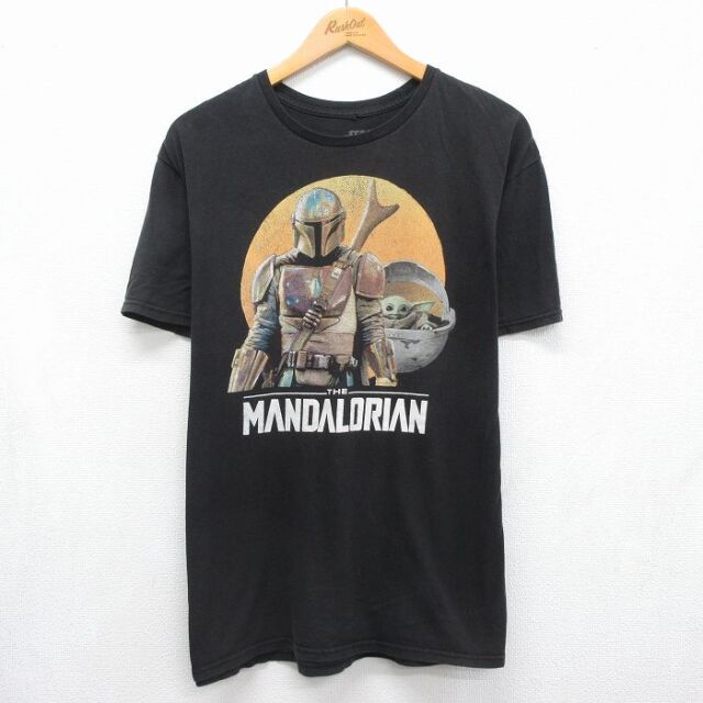XL★古着 半袖 Tシャツ メンズ スターウォーズ マンダロリアン ベビーヨーダ 大きいサイズ コットン クルーネック ブラック 26jul10