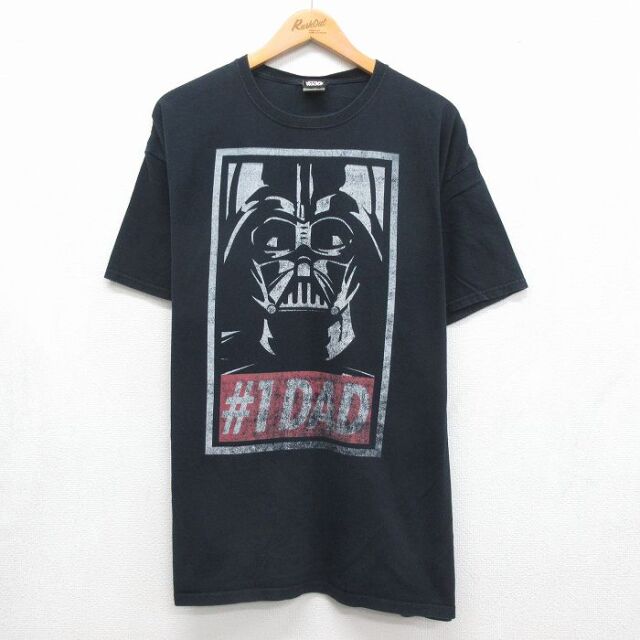 XL★古着 半袖 Tシャツ メンズ スターウォーズ ダースベイダー コットン クルーネック ブラック 26jul10