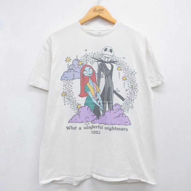 ディズニー 半袖Tシャツ ナイトメアビフォアクリスマス 生成り ベージュ メンズL相当 | 古着