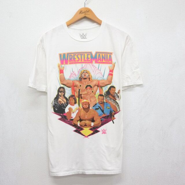 ワールドプロレスリング 半袖Tシャツ レッスルマニア ホワイト メンズL相当 | 古着
