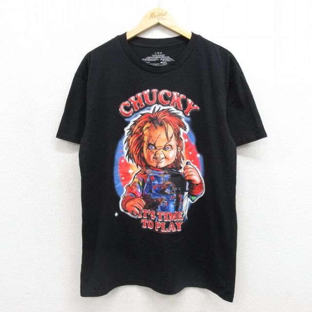L★古着 半袖 Tシャツ メンズ ホラー映画 チャイルドプレイ チャッキー クルーネック ブラック【spe】 26jul15