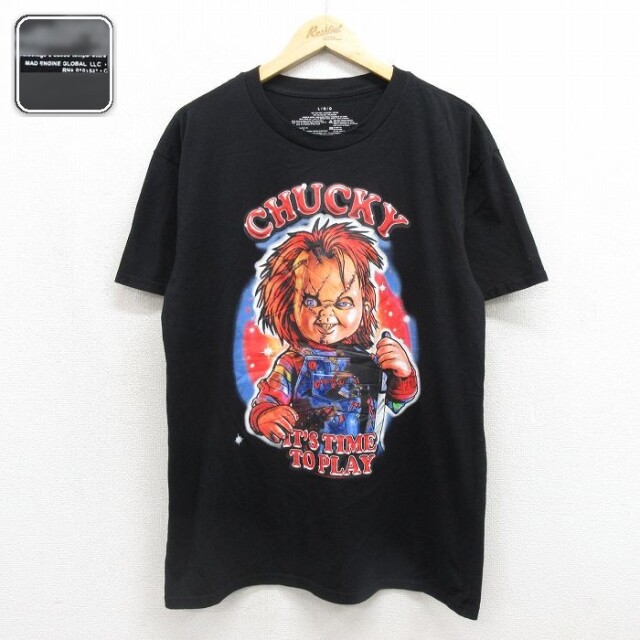 ホラー映画 半袖Tシャツ チャイルドプレイチャッキープリント ブラック メンズL相当 | 古着