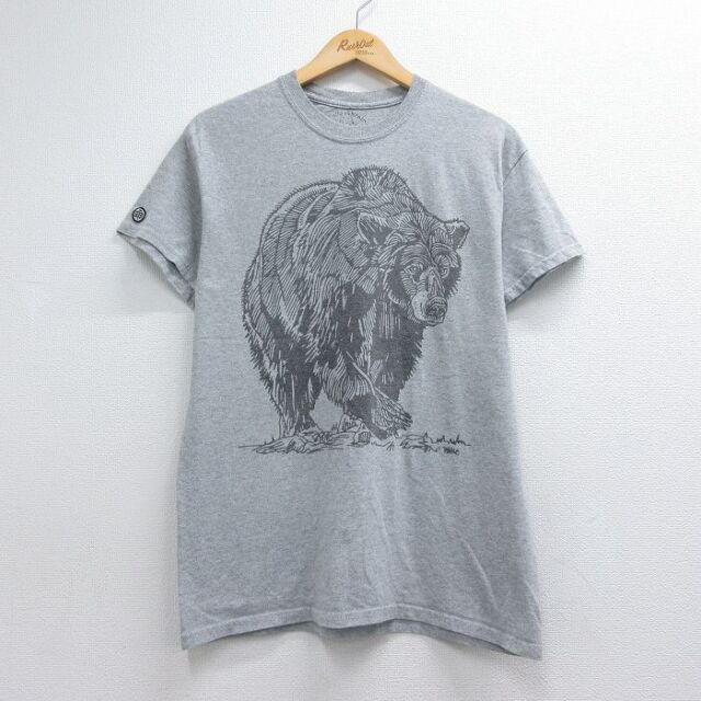グレー霜降り半袖Tシャツ クマ メンズM相当 | 古着