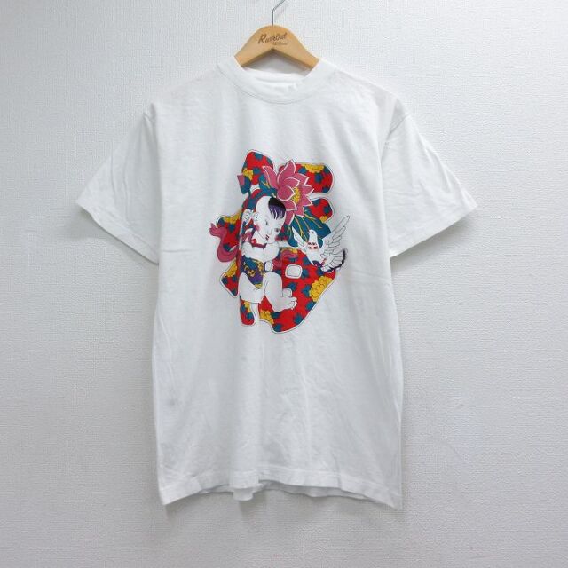 L★古着 半袖 Tシャツ メンズ 子供 コットン クルーネック ホワイト 26jul15