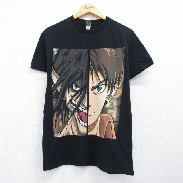 半袖Tシャツ 進撃の巨人エレンイェーガー ブラック メンズM相当 | 古着