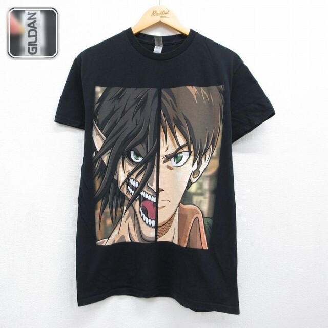 半袖Tシャツ 進撃の巨人エレンイェーガー ブラック メンズM相当 | 古着