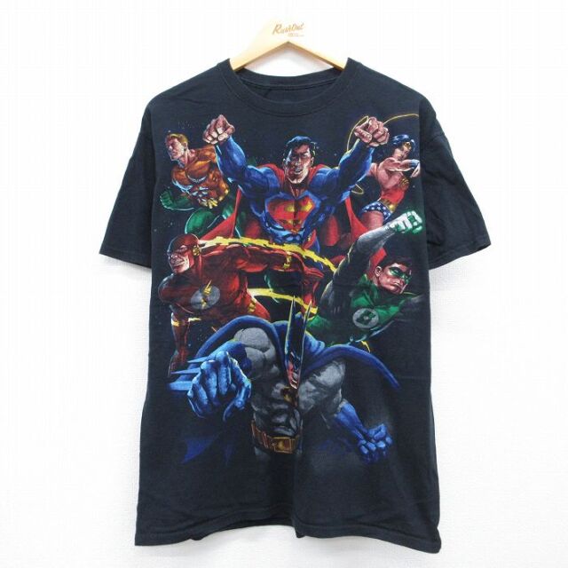 DCコミックス 半袖Tシャツ スーパーマン バットマン ブラック メンズL相当 | 古着