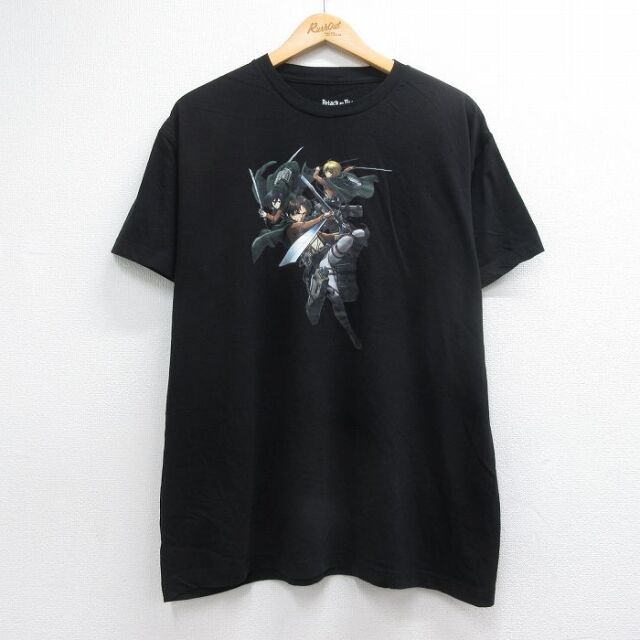 XL★古着 半袖 Tシャツ メンズ アニメ 進撃の巨人 コットン クルーネック USA製 ブラック 26jul21