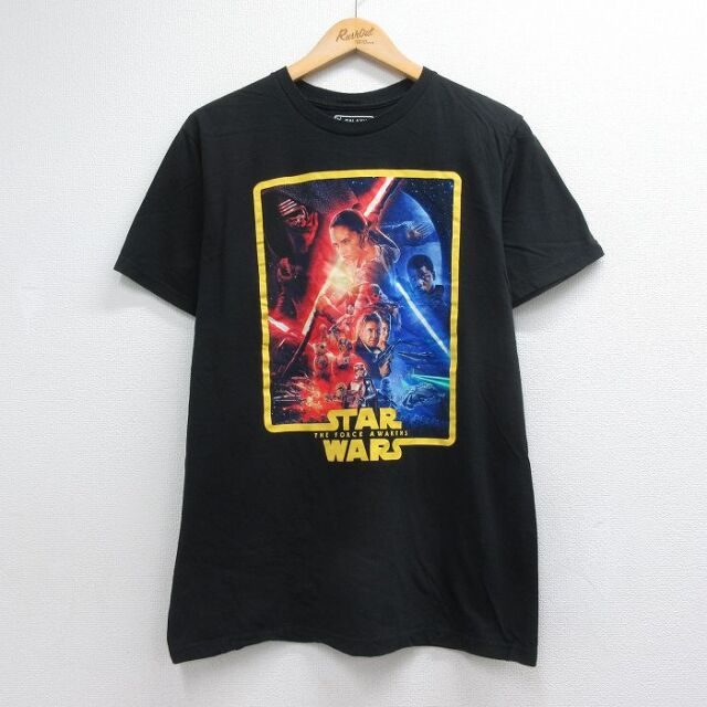 L★古着 半袖 Tシャツ メンズ 映画 スターウォーズ フォースの覚醒 コットン クルーネック ブラック 26jul21