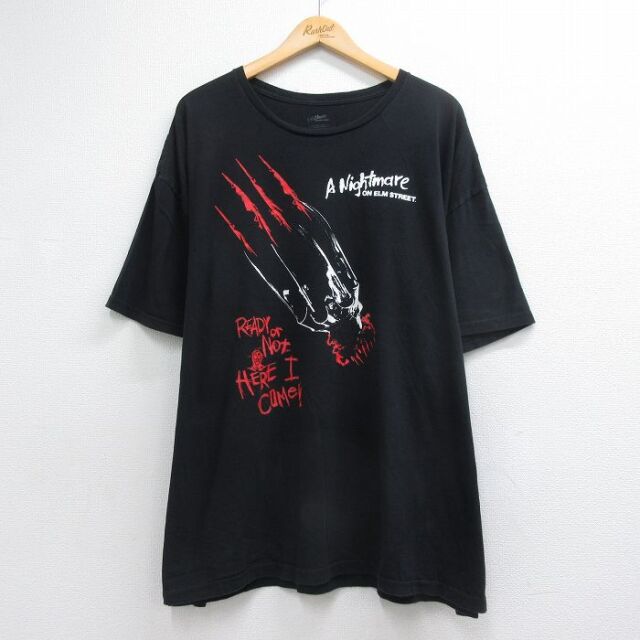 XL★古着 半袖 Tシャツ メンズ 映画 エルム街の悪夢 大きいサイズ コットン クルーネック ブラック 26jul21