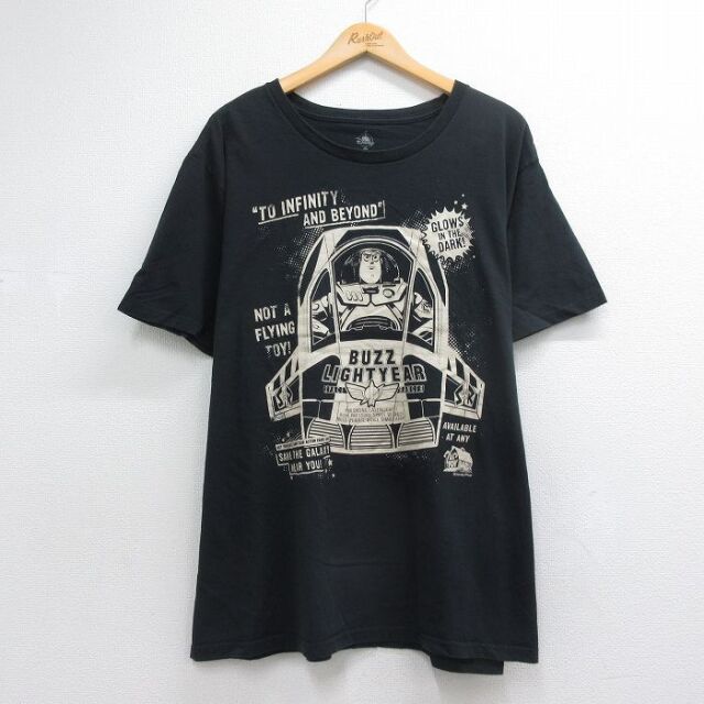 XL★古着 半袖 Tシャツ メンズ ディズニー トイストーリー バズライトイヤー 大きいサイズ コットン クルーネック ブラック 26jul21