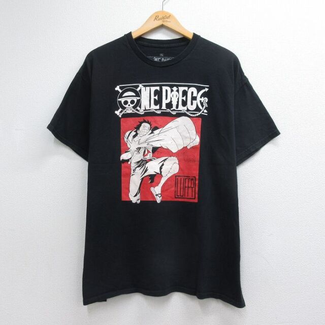 XL★古着 リップルジャンクション 半袖 Tシャツ メンズ アニメ ワンピース モンキーDルフィ コットン クルーネック ブラック 26jul21