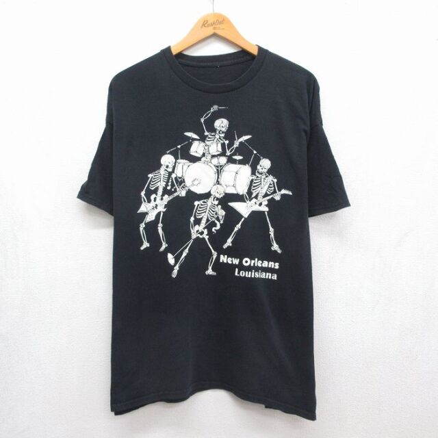 ニューオーリンズ 半袖Tシャツ スケルトン ブラック メンズXL相当 | 古着
