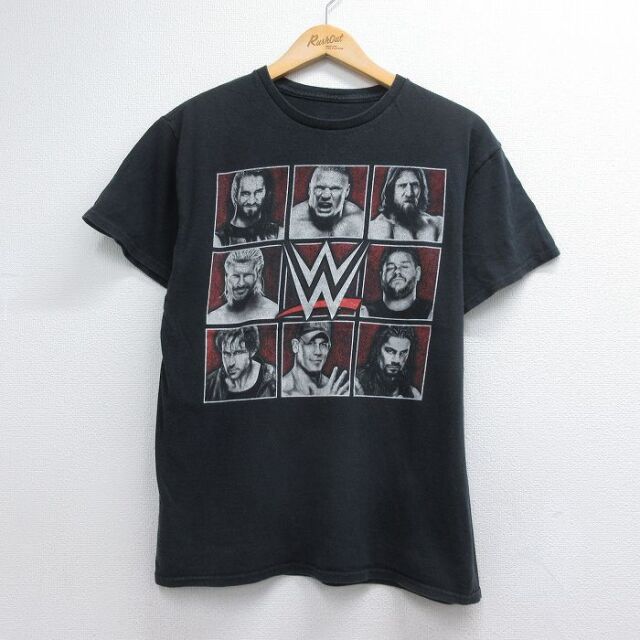 ワールドプロレスリング 半袖Tシャツ ジョンシナプリント ブラック メンズM相当 | 古着