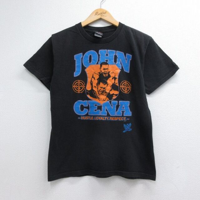 ワールドプロレスリング 半袖Tシャツ ジョンシナプリント ブラック メンズM相当 | 古着