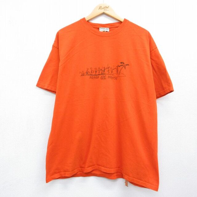 XL★古着 半袖 Tシャツ メンズ PIRANA JOE コットン クルーネック オレンジ 26jul23