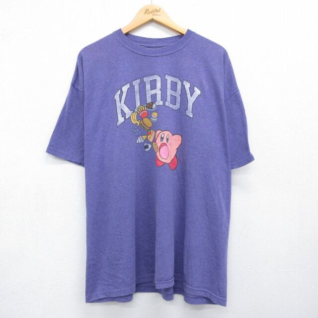 XL★古着 半袖 Tシャツ メンズ 星のカービィ 大きいサイズ クルーネック パープル 霜降り【spe】 26jul23