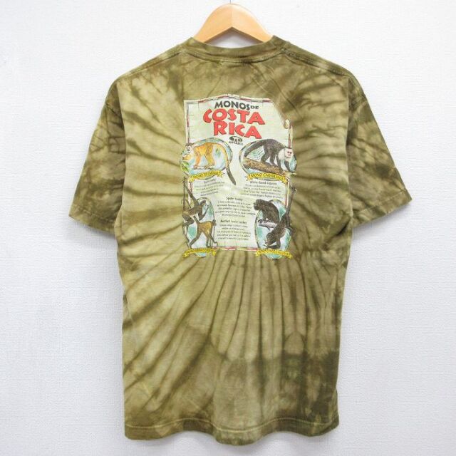 L★古着 半袖 Tシャツ メンズ コスタリカ コットン クルーネック カーキ タイダイ 26jul24