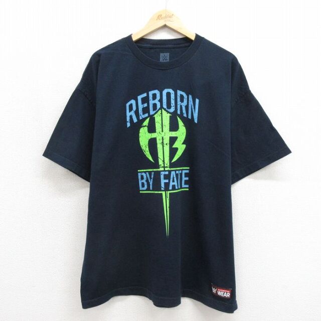 ワールドプロレスリング 半袖Tシャツ REBORN ブラック メンズXL相当 | 古着