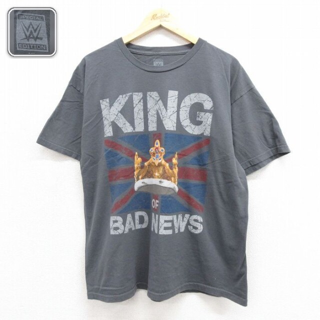 ワールドプロレスリング 半袖Tシャツ キングバレット グレー メンズXL相当 | 古着