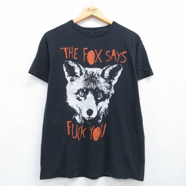 半袖Tシャツ キツネ ブラック メンズL相当 | 古着