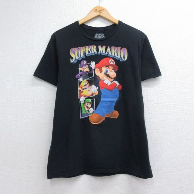 L★古着 半袖 Tシャツ メンズ スーパーマリオ コットン クルーネック ブラック【spe】 26jul29