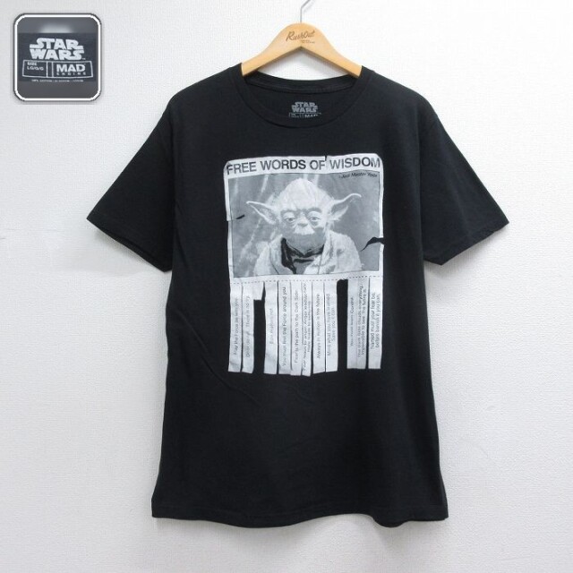 半袖Tシャツ スターウォーズヨーダプリント ブラック メンズL相当 | 古着