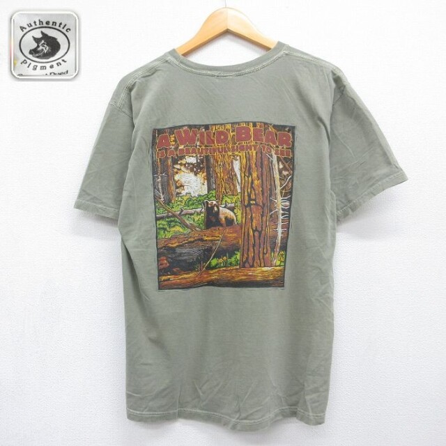 半袖 Tシャツ クマ コットン クルーネック カーキ メンズL相当 | 古着