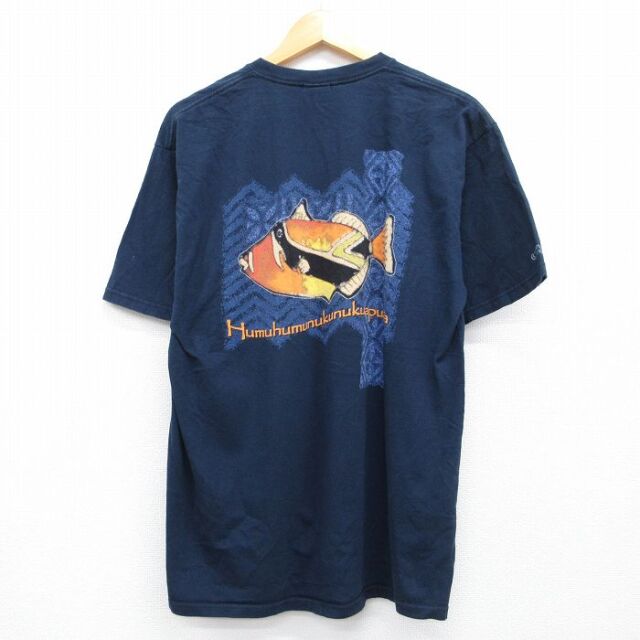 Crazy Shirts 半袖Tシャツ 魚 ネイビー メンズL相当 | 古着
