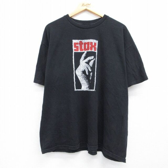 XL★古着 半袖 Tシャツ メンズ Stax Records 大きいサイズ コットン クルーネック ブラック【spe】 26aug04