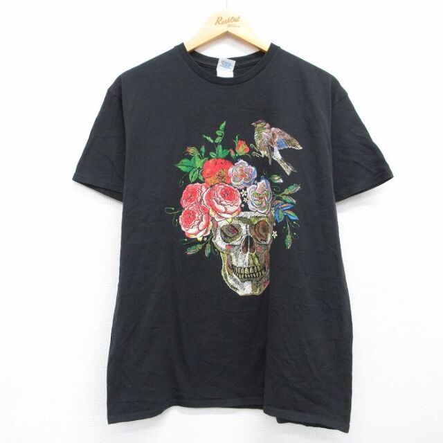 スカル 半袖Tシャツ ブラック メンズL相当 | 古着