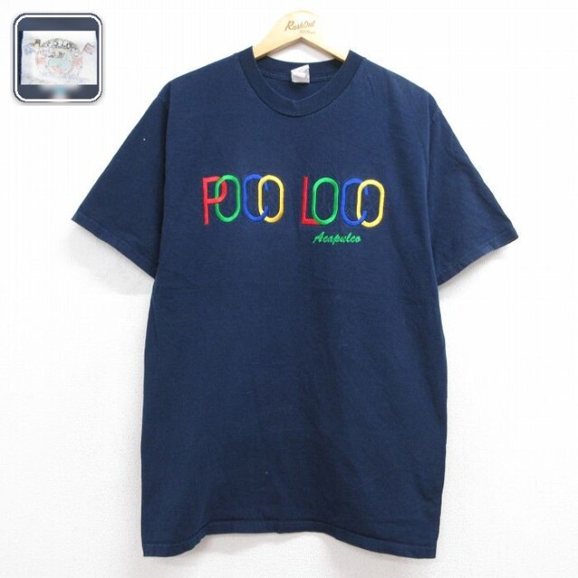 半袖 Tシャツ FOCO 刺繍 クルーネック ネイビー メンズL相当 | 古着