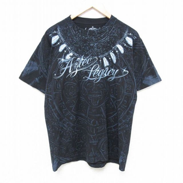 半袖Tシャツ ワシ全面プリント ブラック L | 古着