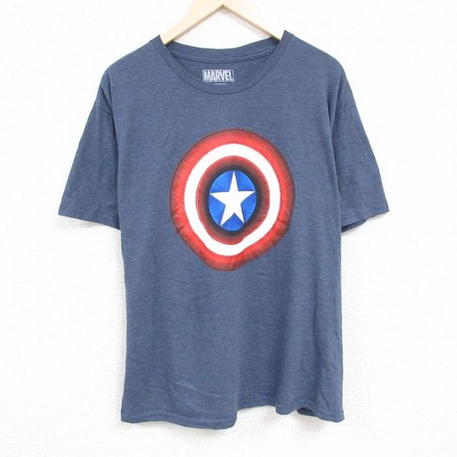 【50%OFF】マーベル 半袖Tシャツ キャプテンアメリカ ネイビー霜降り XL | 古着